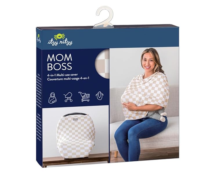 Itzy Ritzy 4-in-1 Nursing Cover, Car Seat Cover, Shopping Cart Cover & Infinity Scarf – Breathable, Multi-Use Nursing Cover Up for Breastfeeding, Carseat Canopy & Stroller Cover (Checkerboard)-CubbioJoy