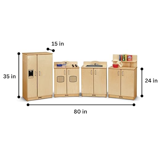 Jonti-Craft 2411JC Culinary Creations Play Kitchen, 35 x 80 x 15 inches, Natural Wood, 4 Piece Set-CubbioJoy