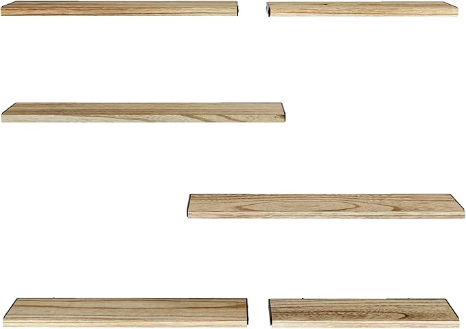 AMADA HOMEFURNISHING Long Wall Shelves, Rustic Farmhouse Style, Wood Floating Shelves for Wall Decor, Bathroom & Bedroom Storage, Living Room Book Shelves, 6pcs-CubbioJoy