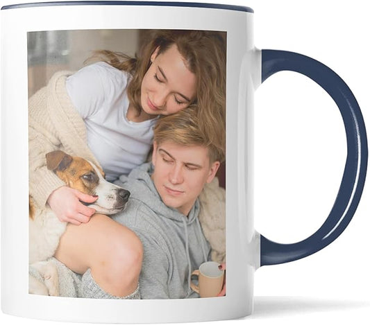 Custom Mug Upload Your Picture Personalized Coffee Mug with Photo Text Name Customized Cup Unique Ideas Gifts for Men Women Mom Dad Girlfriend Boyfriend Friend Family (Dark Blue, 11oz)-CubbioJoy