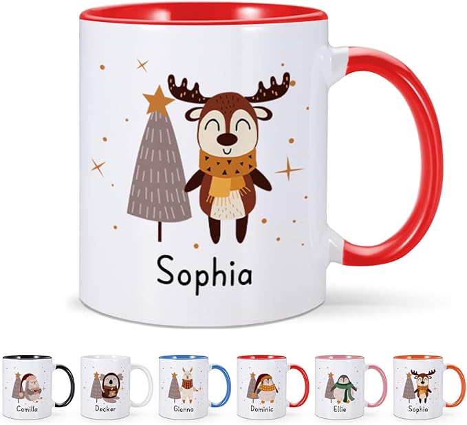 Christmas Gifts for Kids, Personalized Name Christmas Coffee Mug, Cute Hot Chocolate Cocoa Mug, Winter Holiday Cups for Children, Customized Christmas Birthday Gifts for Women Families Friend-CubbioJoy