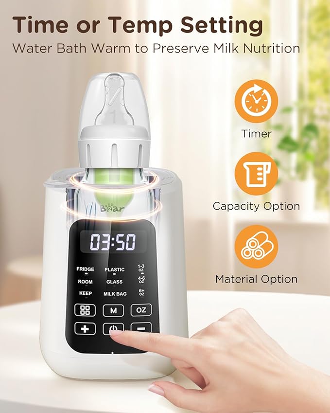 Bear Baby Bottle Warmer, Milk Warmer Breastmilk Bag Formula Fast Warming for New Born Baby Bottles, with Time Temp Control Automatic Shut Off at Home Use-CubbioJoy