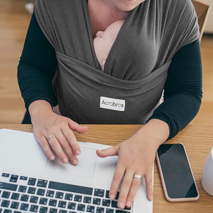 Acrabros Baby Wrap Carrier,Hands Free Baby Carrier Sling,Lightweight,Breathable,Softness,Perfect for Newborn Infants and Babies Shower Gift,Heather Grey-CubbioJoy