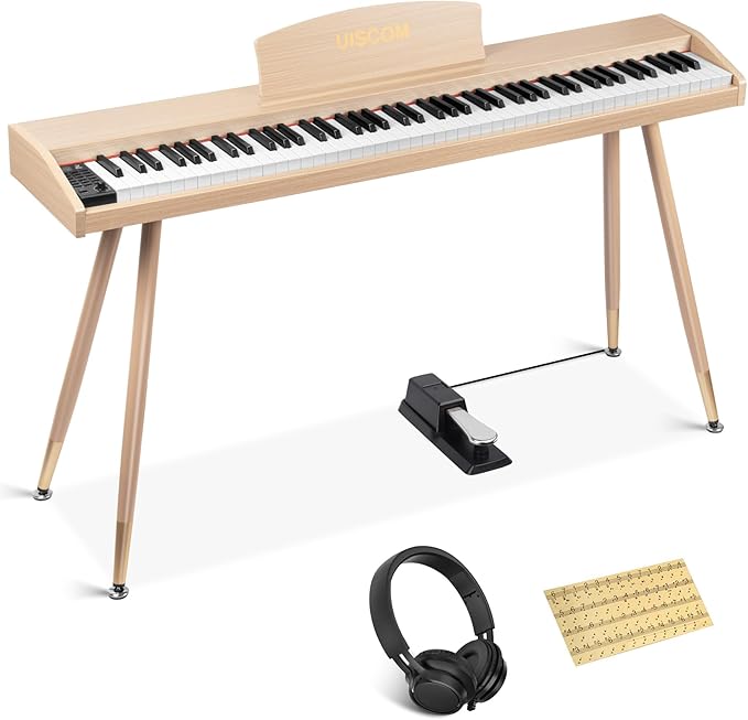 Digital Piano Keyboard for Beginners, Full Size 88 Key Semi-Weighted Keyboard Electric Piano with Stand,Power Adapter,Sheet Music Stand,Pedal,Headphone,USB-MIDI Compatible,Wood Grain Apricot-CubbioJoy