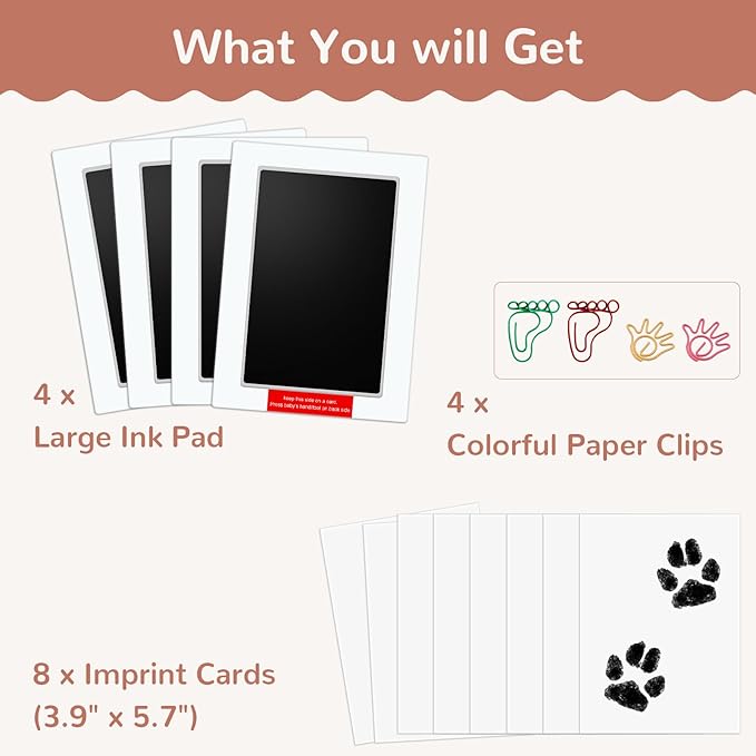 6" x 4" Large Size Baby Inkless Handprint and Footprint Kit with 4 Ink Pads and 8 Imprint Cards by PChero, Ideal for Family Keepsake Newborn Registry Baby Shower Present (Ink Area: 4.9" x 3.14")-CubbioJoy