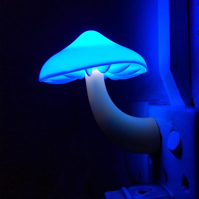AUSAYE 3Pack Sensor LED Night Light Plug in Lamp Magic Mushroom Nightlight Cute Night Lights for Adults Kids Bedroom, Bathroom,Toilet,Hallway,Stairs,Kitchen Blue-CubbioJoy