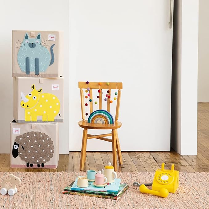 3 Sprouts Toy Storage Organizer: Toy Box Cube Organizer for Playroom, Nursery - Foldable Storage Bin - Rhino-CubbioJoy