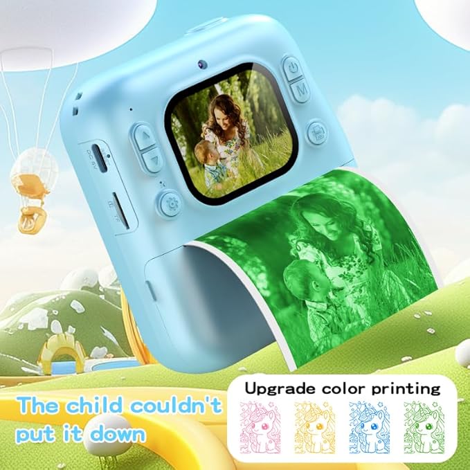 Instant Print Camera for Kids, 2.0" IPS Screen with Video Recording, 32GB Expandable, 1800mAh Battery, Includes 40+ Zink Paper, Birthday Gift for Girls Boys Age 3-12-CubbioJoy