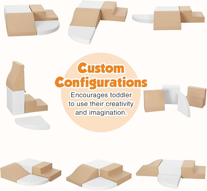 4-Piece Soft PU Leather Toddlers Climbing Toys, Baby Foam Climbing Blocks for Toddlers 3, Foam Play Gym Climbing Structures, Indoor Climb and Crawl Activity Play Set (White and Coffee)-CubbioJoy