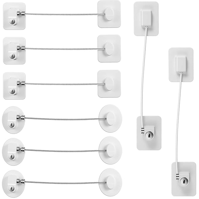 8 Pieces Refrigerator Locks for Children Adults with 10 Keys, Fridge Lock, Freezer Door Safety Cabinet Lock and Child Safety Cabinet Locks with Strong Adhesive (White)-CubbioJoy