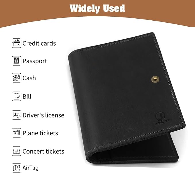 Jack&Chris Genuine Leather Passport Holder for Travel, RFID Blocking Handmade Passport Holder with Card Case Organized & Safe, Quality Travel Essentials for Women and Men for Gifting, Black-CubbioJoy