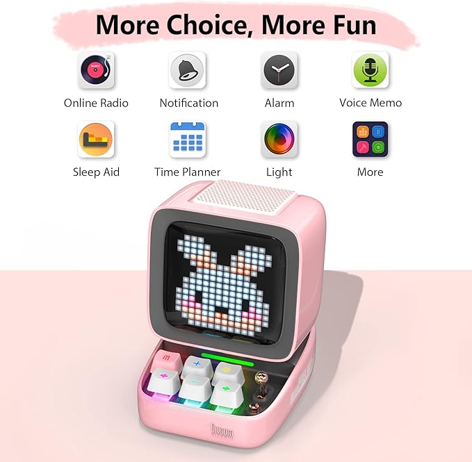Divoom Ditoo Retro Pixel Art Game Bluetooth Speaker with 16X16 LED App Controlled Front Screen (Pink)-CubbioJoy