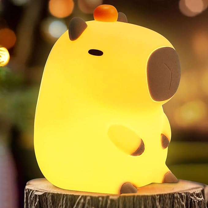 Capybara Night Light,Cute Tangerine LED Squishy Novelty Animal Night Lamp,Dimmable Soft Silicone Nursery Nightlight for Kids, Rechargeable Bedroom Touch Lamp, Dorm Decor, Baby Boys Girls Gift-CubbioJoy