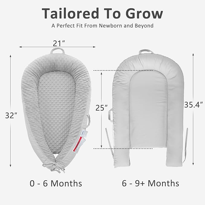 Baby Lounger – Soft & Breathable Newborn Nest for Infants 0-24 Months, Organic Cotton Baby Pillow for Tummy Time, Playtime & Travel, Newborn Babies Essential Gift-CubbioJoy