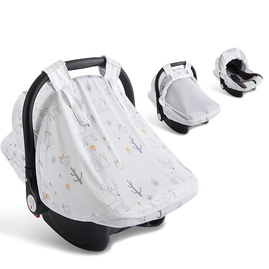 Baby Car Seat Cover, Soft Sun Shade Cover, Breathable Comfortable Privacy Carseat Canopy Protect for Newborn Infant Boys Girls (Animals)-CubbioJoy