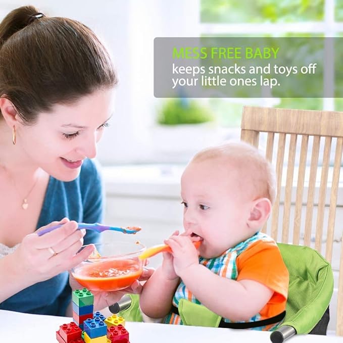 Booster Seat for Dining Table: Portable Toddler Booster Chair with Safety Buckle and Height Adjustable, Foldable Baby Feeding Chair, Kids High Chair Booster Seat for Kitchen Home Travel - Green-CubbioJoy