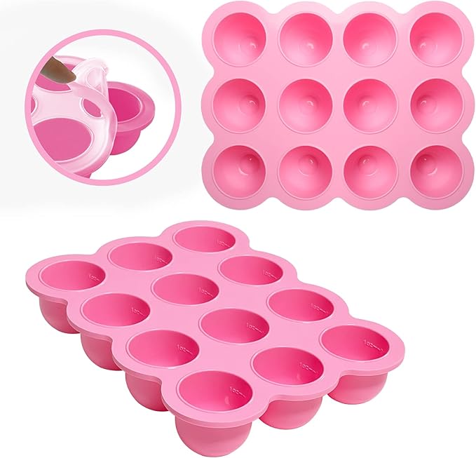 Baby Food Storage 12 x 1.5OZ Silicone Freezer Tray with Lid, Food Grade Silicone Containers for Purees & Vegetables Pink-CubbioJoy