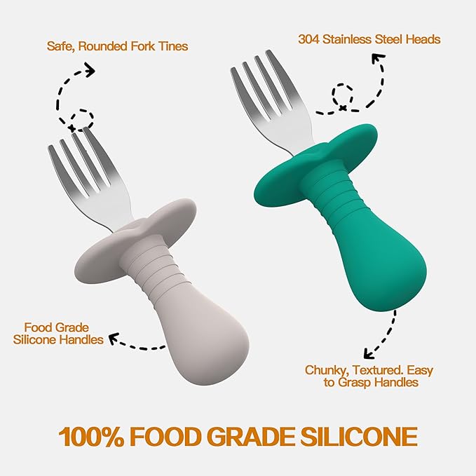 4Pcs Toddler Forks Baby Forks Set - Self-Feeding Utensils with Soft-Silicone Handles, 18/8 Stainless Steel, Anti-Choke & BPA-Free Cutlery Set-CubbioJoy