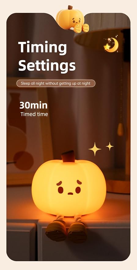 ATSUI Pumpkin Night Light, Halloween LED Squishy Novelty Lamp, Food Grade Silicone, Dimmable, Rechargeable Breastfeeding Nursery Nightlight for Desk Decor, Funny Gifts Stuff for Kids Women Boys Girls-CubbioJoy