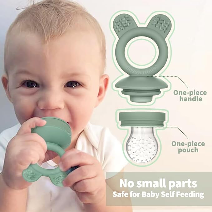 Bessentials Baby Fresh Fruit Food Feeder - 2 Pack Silicone Baby Mesh Feeders for Infant Safe Self Feeding |3 Sizes Food Pouches Included| Suitable for Baby 4m+ (Dark Red & Navy Blue)-CubbioJoy