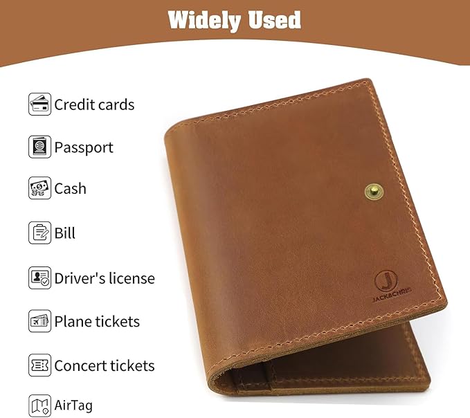 Jack&Chris Genuine Leather Passport Holder For Travel, RFID Blocking Handmade Passport Holder with Card Case Organized & Safe, Quality Travel Essentials for Women and Men for Gifting, Light Brown-CubbioJoy