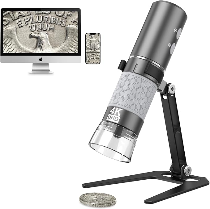 4K 3840x2160p WiFi Digital Microscope for iPhone Android Phone and Windows Mac PC, Wireless Handheld Microscope Camera, Portable Microscope with Metal Stand for Adults and Kids-CubbioJoy