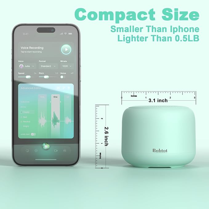 Bobtot Portable Bluetooth Speakers with Strap Easy to Carry, Wireless IPX5 Waterproof Mini Speaker with Loud Stereo Sound, 20 Hours Playtime, Rechargeable Battery, Built-in Microphone, Green-CubbioJoy