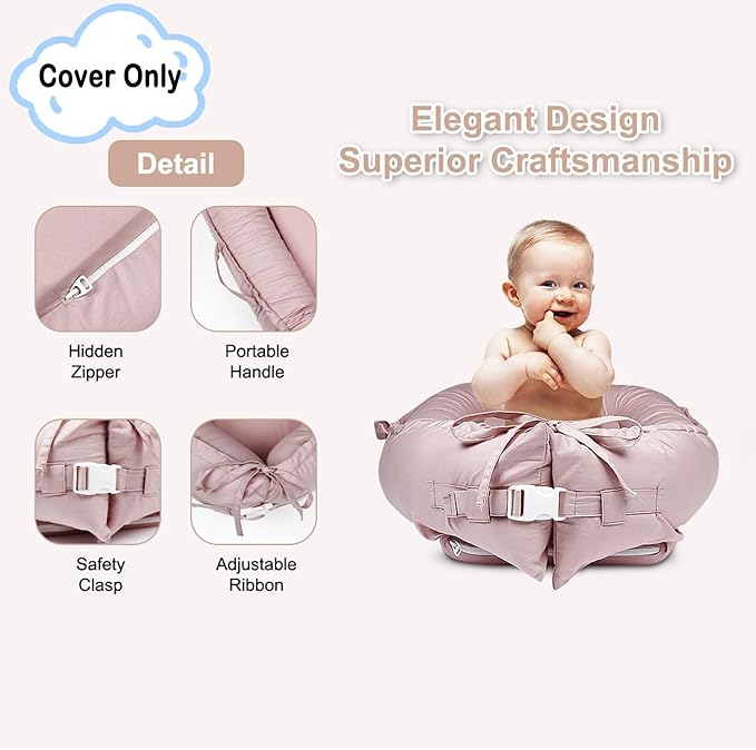 Baby Lounger Cover Only for Newborns, 100% Cotton Soft Portable Baby Nest Lounger Cover, Breathable Infant Lounger Replacement Cover, Lounger Pillow Cover Fit for Snuggle Me, Cover Only(Pink)-CubbioJoy