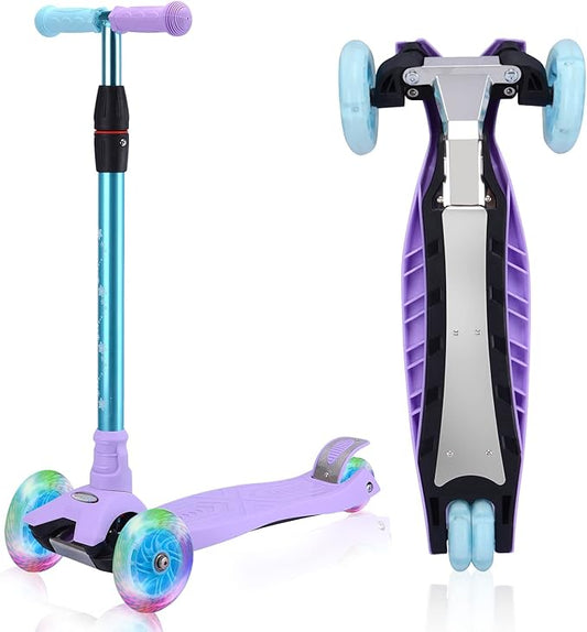 3 Wheel Scooter for Kids Ages 6-12,Kids Scooter with Light Up Wheels, Sturdy Deck Design, and 4 Height Adjustable Suitable for Kid Ages 3-12-CubbioJoy