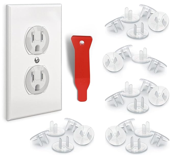 24 Pack Outlet Covers & Removal Tool Baby Proofing, Provide Shock Prevention and Easy Installation, Safe and Secure Plastic Plug Covers for Power Sockets (24 Outlet Covers)-CubbioJoy