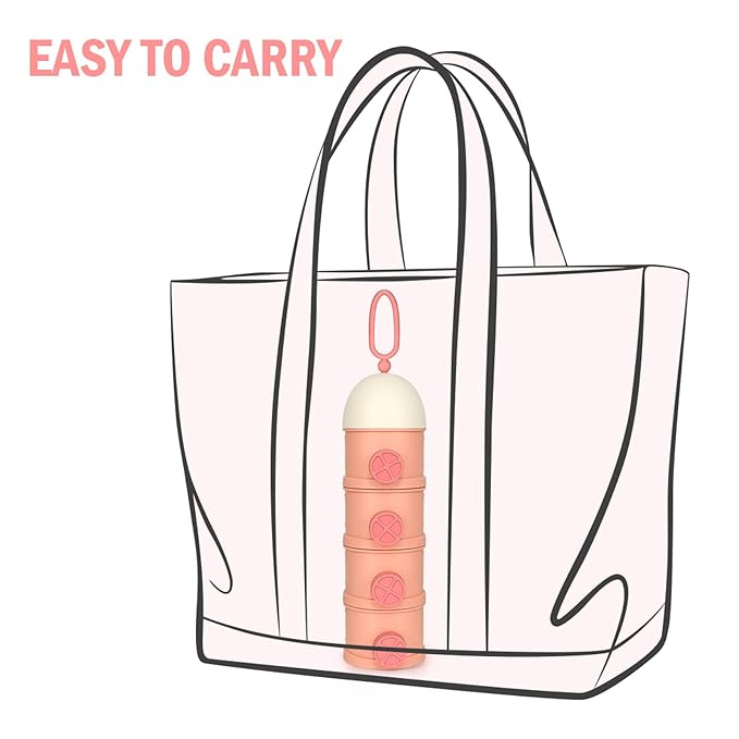 Accmor Formula Dispenser On The Go, 4 Layers Stackable Formula Container to Go, Non-Spill Portable Milk Powder Baby & Kids Snack Container, Pink-CubbioJoy