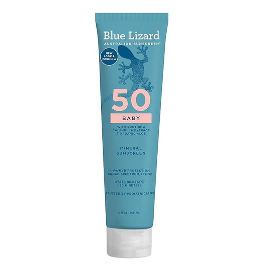 Blue Lizard BABY Mineral Sunscreen with Zinc Oxide, SPF 50+, Water Resistant, UVA/UVB Protection with Smart Cap Technology - Fragrance Free, 5 oz. Tube-CubbioJoy