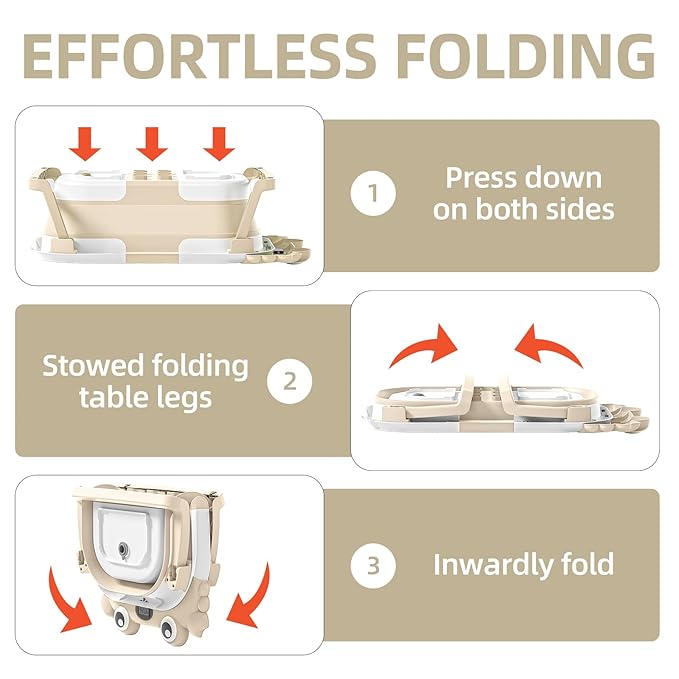 Collapsible Baby Bathtub for Infants to Toddler with Real-time Temp Monitor+Floating Cushion,Foldable Baby Bath Tub Set Applicable 0-36 Month,Portable Travel Baby Tub for Newborns Boy (Beige)-CubbioJoy