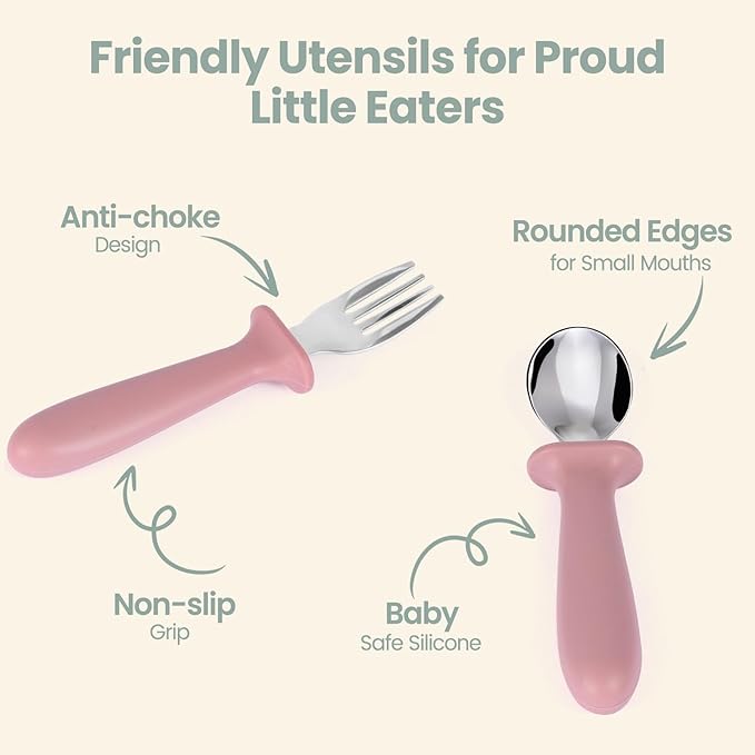 2 Pack Silicone Divided Baby Plates with Suction, 2 Pack Toddler Forks and Spoons Set, BPA Free, Baby Feeding Set for Toddler Utensils, Microwave and Dishwasher Safe-CubbioJoy