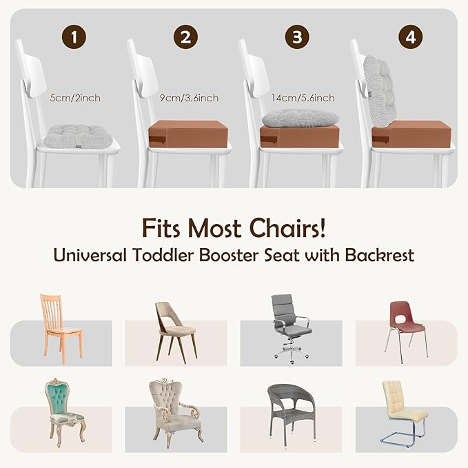 Booster Seat for Kitchen Chair with Comfy Backrest and Adjustable Safety Buckles,Non-Slip Kid Toddler Booster Seat for Dining Table,Portable PU Travel Baby Booster Increasing Cushion Chair-CubbioJoy