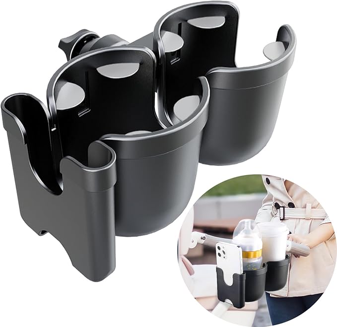 Baby Stroller Cup Holder with Phone Holder, 3-in-1 Bottle Holder, 360 Removable Degrees Rotation Drink Holder for Wheelchair, Stroller, Bike, Walker, Scooter, Bicycle, Uppababy, Nuna, Bugaboo, Doona.-CubbioJoy
