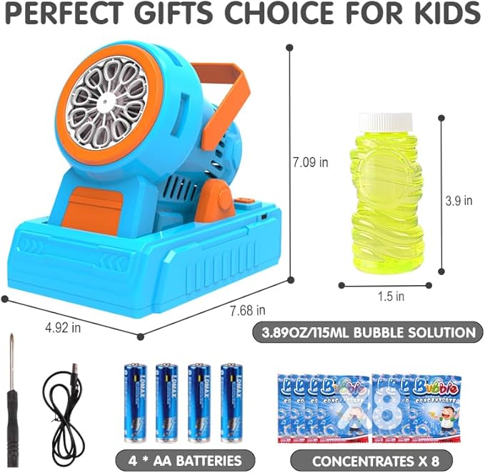 Automatic Bubble Machine 10 Holes Bubble Blower 20000+ Big Bubbles Per Minute Bubbles for Kids Portable Bubble Maker Operated by USB or Batteries for Outdoor Birthday Gifts Wedding Easter Party Favor-CubbioJoy