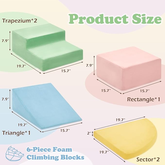 6 Pieces Climbing Toys for Toddlers, Climb & Crawl Soft Foam Block Activity Play Set, Foam Play Gym Climbing Blocks, Toddler Climbing Toys Indoor, Soft Foam Blocks for Kids Crawling and Sliding-CubbioJoy
