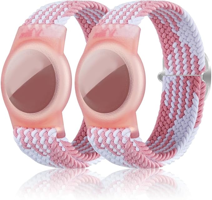 2 Pack Kids Bracelet Compatible with AirTag, GPS Kid Tracker Holder Braided Wristband for Apple Air Tag, 2022 Upgraded Nylon Adjustable Anti Lost Watch Band Fits Airtag for Kids Children Elders-CubbioJoy