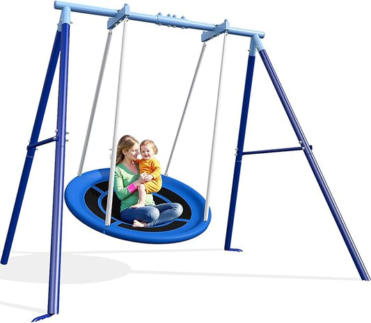 50-Inch Saucer Swing for Kids & Adults - Heavy-Duty 600 lbs Capacity, Indoor & Outdoor Use, Easy Assembly, for Outdoor Fun & Autism Relaxation-CubbioJoy