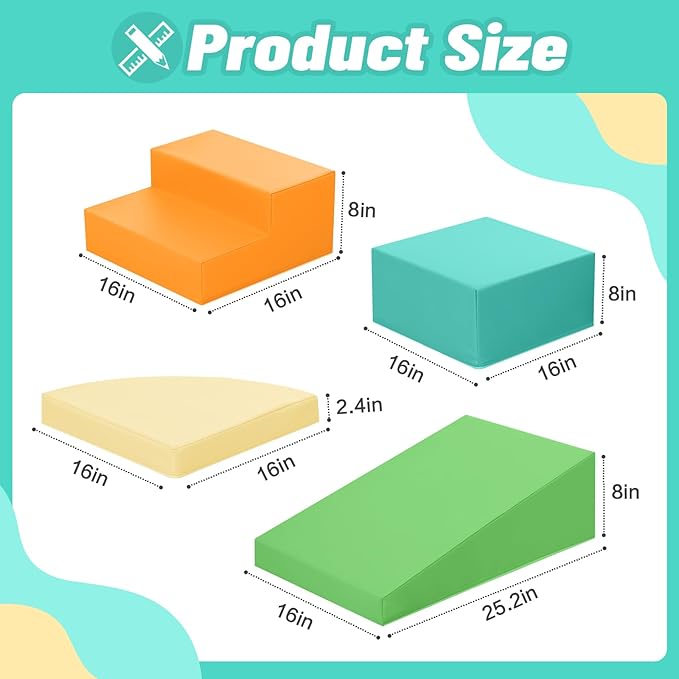 6-Piece Soft PU Leather Toddlers Climbing Toys, Baby Foam Climbing Blocks for Toddlers 3, Indoor Climb and Crawl Activity Play Set, Foam Play Gym Climbing Structures (Orange and Green)-CubbioJoy