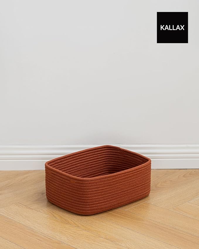 KALLAX Small Woven Basket, 13.5 x 9.5 x 5 Inches, Storage Basket for Organizing, Cute Small Rope Shelf Closet Cube Storage Bins Baskets for Shelves, Dog Toy Gift Baskets Empty, 3 Pack Rust Red-CubbioJoy