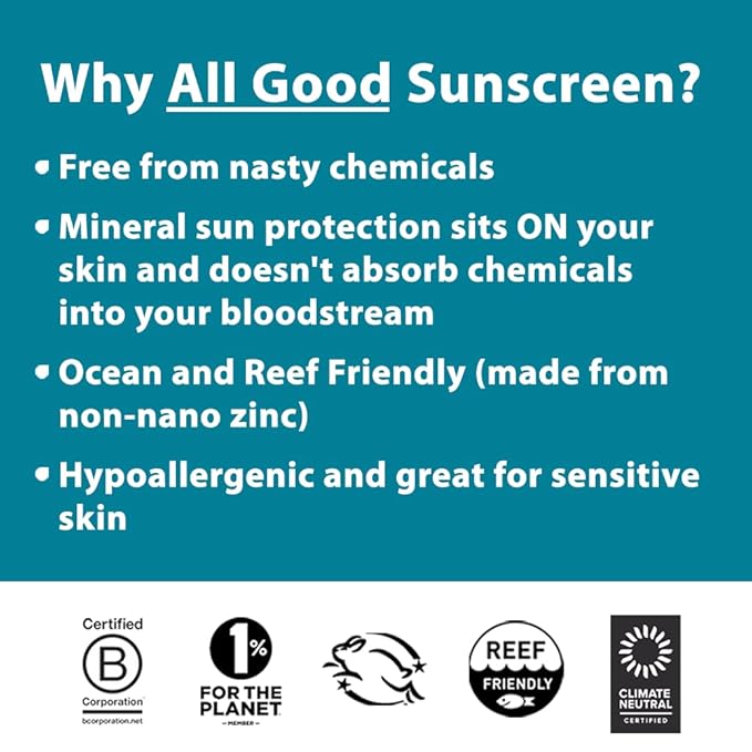All Good Baby & Kids Mineral Face & Body Sunscreen - UVA/UVB Broad Spectrum, Coral Reef Friendly, Water Resistant, Zinc Oxide - (2) SPF 50 Butter Sticks & (2) SPF 30 Sprays-CubbioJoy