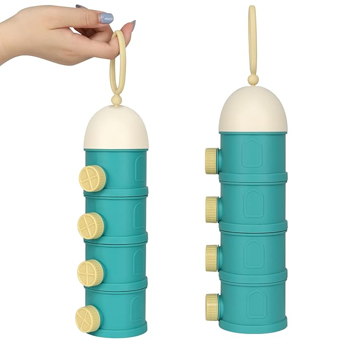 Accmor Formula Dispenser On The Go, 4 Layers Stackable Formula Container to Go, Non-Spill Portable Milk Powder Baby & Kids Snack Container, Green-CubbioJoy
