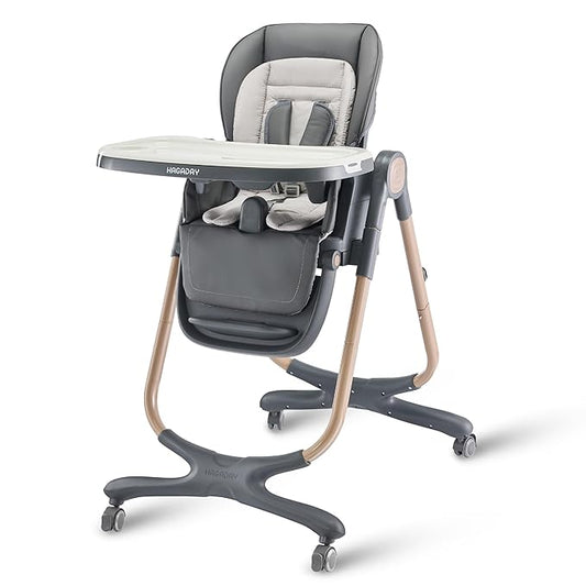 6 in 1 Convertible High Chairs for Babies and Toddlers,Portable High Chair with Dishwasher Tray and 4 Wheel,Booster Seat for Dining Table,Foldable Toddle and Baby Feeding Highchair (Gold-Grey)-CubbioJoy