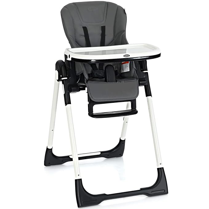 INFANS High Chair for Babies & Toddlers, Foldable Highchair with Multiple Adjustable Backrest, Footrest and Seat Height, Removable Tray, Detachable PU Leather Cushion, Built-in Rear Wheels (Dark Grey)-CubbioJoy