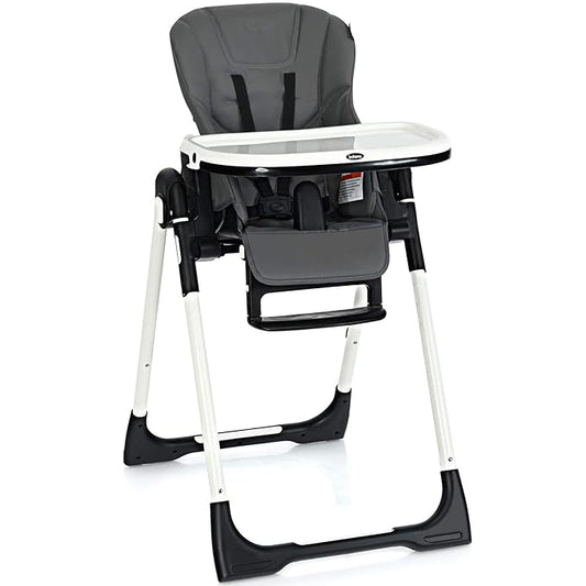 INFANS High Chair for Babies & Toddlers, Foldable Highchair with Multiple Adjustable Backrest, Footrest and Seat Height, Removable Tray, Detachable PU Leather Cushion, Built-in Rear Wheels (Dark Grey)-CubbioJoy