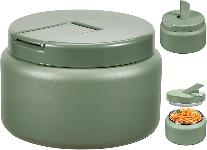 13.5oz Kids Thermos for Hot Food, Insulated Vacuum Food Jar with Buckle Lid, Stainless Steel Wide Mouth Leak Proof Insulated Lunch Container for School Picnic Travel, Green-CubbioJoy