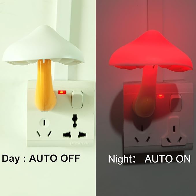 AUSAYE 5 Pack Sensor LED Night Lights Plug in Lamp Mushroom Light for Adults Kids NightLight Bedroom,Bathroom,Toilet,Hallway,Stairs,Kitchen,Basement Red-CubbioJoy