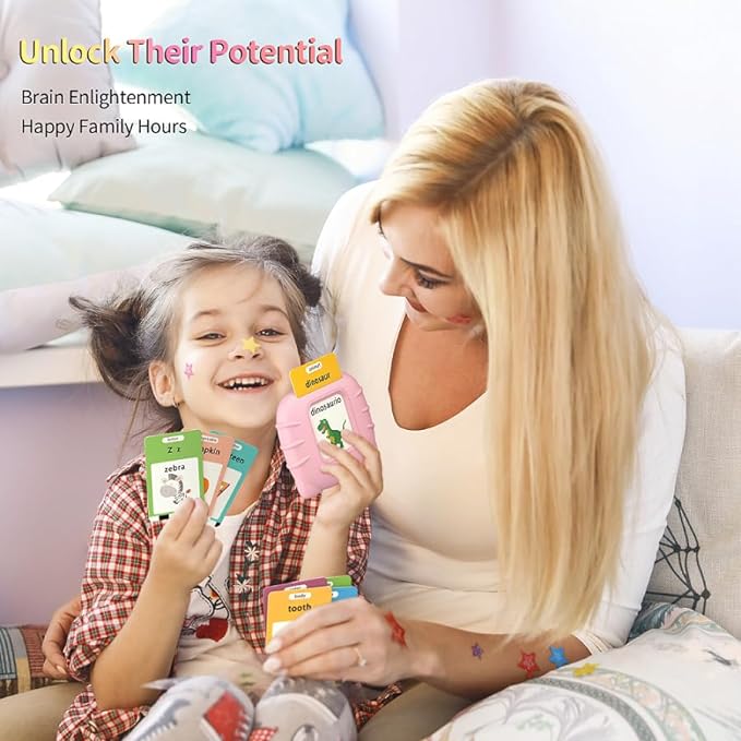 Bilingual Educational Toys, Spanish English 520 Sight Words Talking-Flash-Cards, Preschool-Learning-Activities, Montessori-Toys, Toddler Toys for 2 3 4 5 6 Year Old Boys and Girls, Pink-CubbioJoy